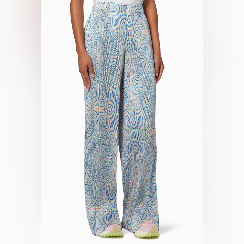 Stella Mcartney Hallucinogenic Straight-leg Plisse Trousers - Blue Multi
